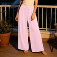 thumbnail image 3 of Womens Polka Dot Pants High Waist Pleated Wide Leg Summer Casual Flowy Lounge Trousers with Pockets for Travel,Pink,M, 3 of 6