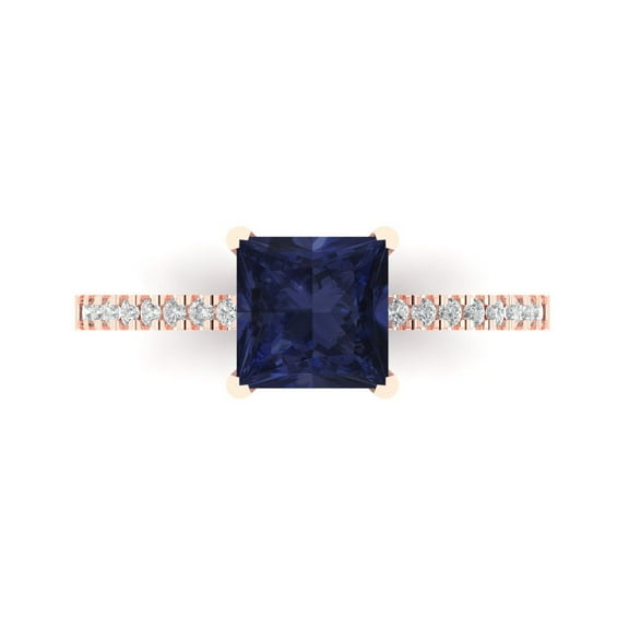 Clara Pucci 14K Rose Gold 1.62ct BlueSapphire Solitaire with Accents Ring