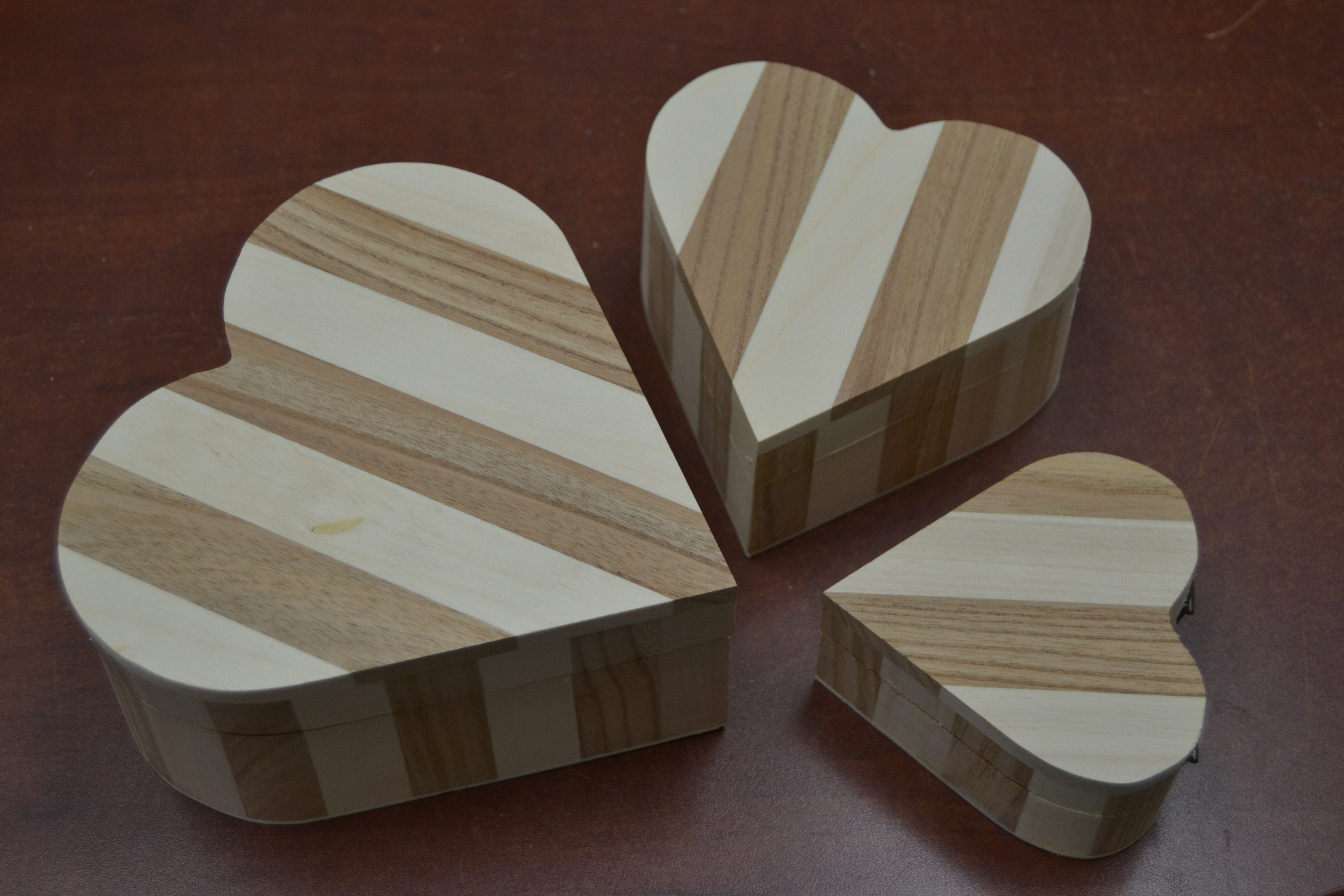 3 Pcs Set Handmade Brown Heart Wood Storage Keepsake Wood Boxes