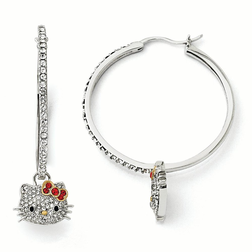 Hello Kitty Sterling Silver Crystal Red Bow Collection Hoop Earrings