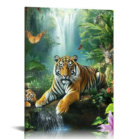Autua Tiger Jungle Waterfall Canvas Wall Decor For Home Office 12x16 in