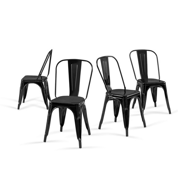 SOLEGGIATA Metal Dining Chairs Set Of 4 Stackable Tolix Style Indoor Outdoor Patio Kitchen Obsidian Black