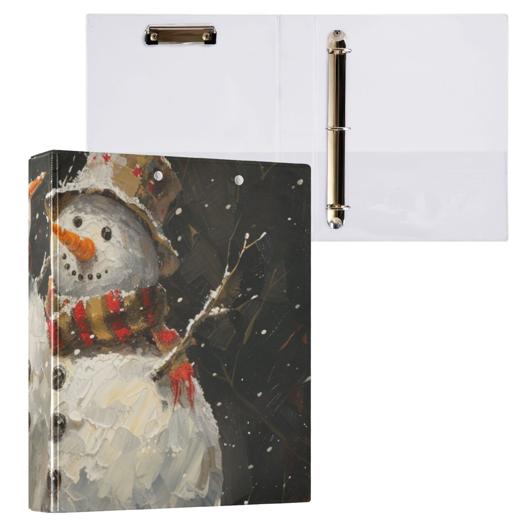 Snowmans 3 Ring Binders 1.5 inch Hardcover File Folders with Interior Pockets A4 Size Organizer for School Office Hospital