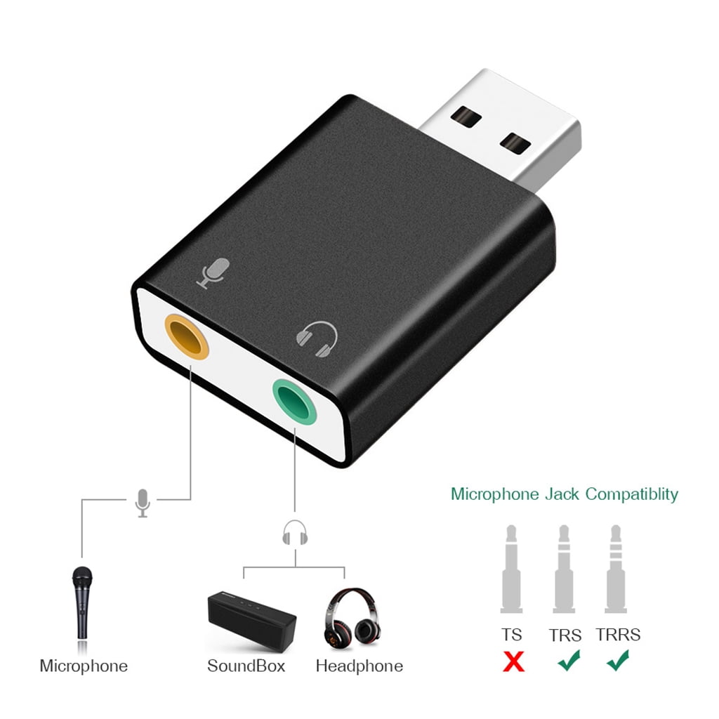læbe At deaktivere ledsage USB External Mic Stereo Sound Card USB to 3.5mm Headphone Mic Jack Audio  Adapter - Walmart.com