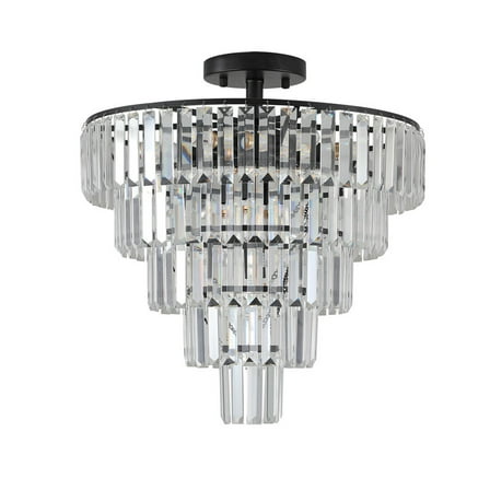 20" Elegant Black Crystal Chandelier, Modern Luxury 10-Light Flush Mount Ceiling Light for Living Room, Dining Room, Bedroom (Bulbs Not Included)