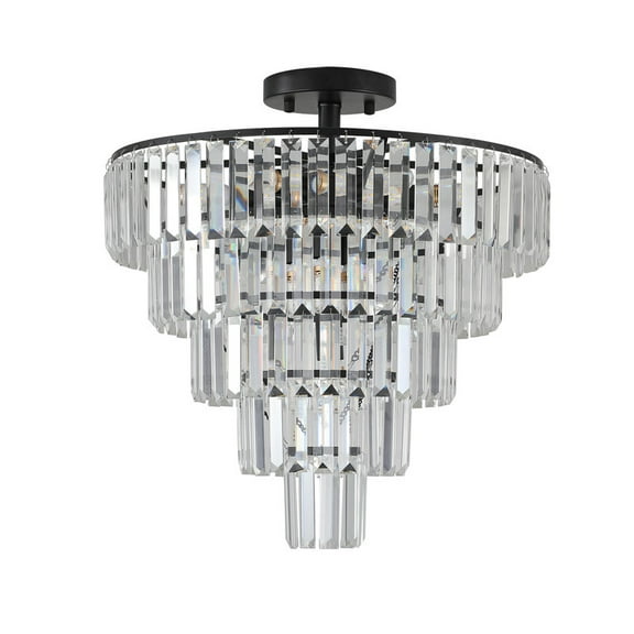 20" Elegant Black Crystal Chandelier, Modern Luxury 10-Light Flush Mount Ceiling Light for Living Room, Dining Room, Bedroom (Bulbs Not Included)