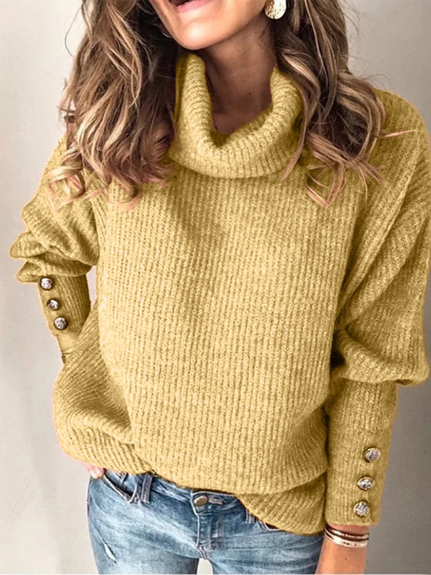 Hauts en Tricot Ample pour Femmes Grande Taille, Col Bénitier, Manches Longues