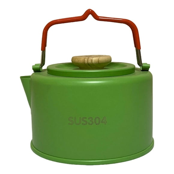 Hervidor de agua para acampar, portátil con asas, de acero inoxidable, tetera para acampar, té, café, para viajes, picnic, pesca, camping, senderismo verde