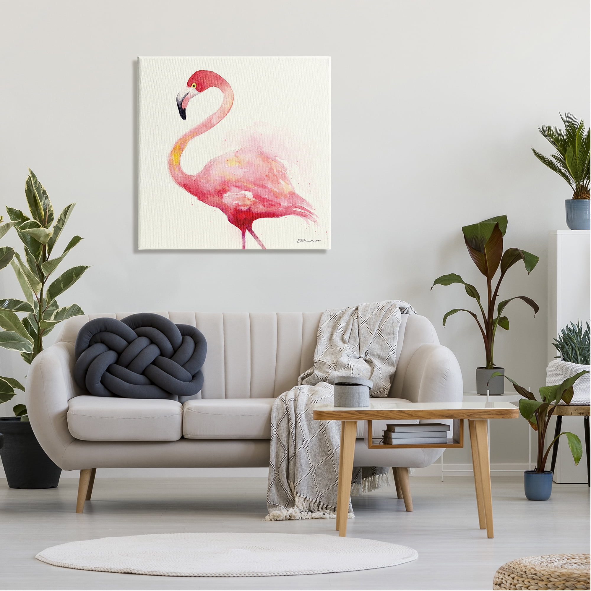 Stupell Minimal Flamingo Bird Watercolor Animals & Insects Painting Gallery Wrapped Canvas Print Wall Art