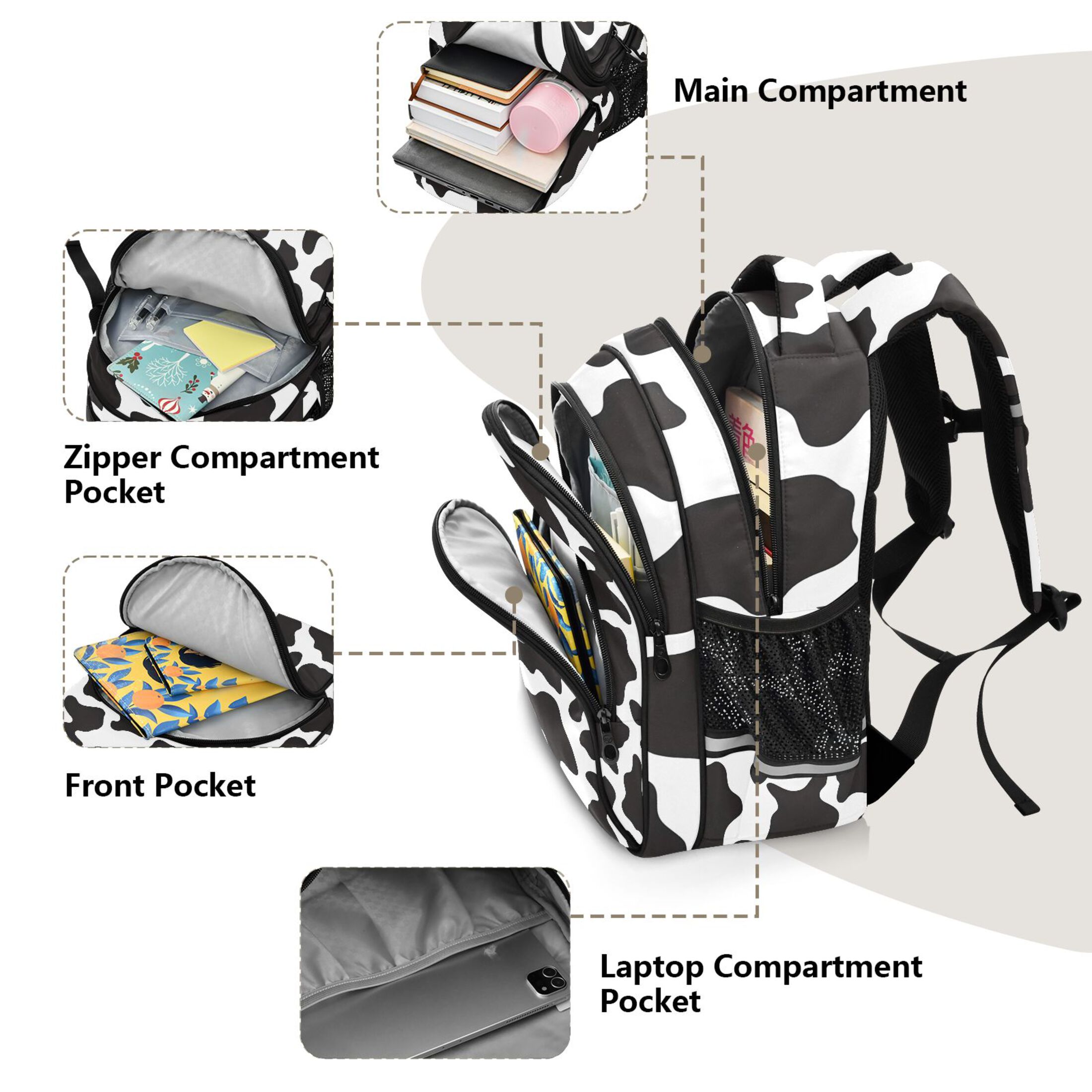 ALAZA Cow Print School Backpack Elementary Bag Bookbag Travel Rucksack