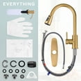 thumbnail image 2 of Wowow Single Handle Stainless Steel Pull Down Kitchen Faucet with Sprayer and Soap Dispenser, Gold, 2 of 7