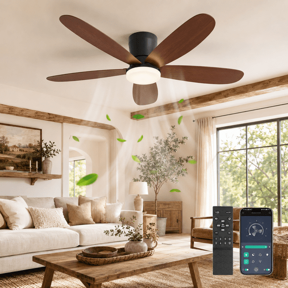 Lapalife Ceiling Fans with Lights and Remote/APP Control, 42 Inch Flush Mount Low Profile Ceiling Fan, Tool-Free Snap-In Blades, Noiseless 6-Speed Reversible for Bedroom Living Room Farmhouse