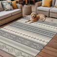 thumbnail image 4 of 5' x 8' Outdoor Rug, Boho Stripes, Outdoor Washable Rug Large Floor Carpet, Beige Geometric Modern Flower Stripe Non Shedding Area Rug for Outside Patio RV Porch Deck Balcony Camping Living Room, 4 of 9