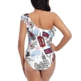 thumbnail image 5 of Picia London Landmark2 Pattern Women's One Piece Swimsuits,One Shoulder Swimwear Asymmetric ,Ruffle Monokinis Bathing Suits,High Waisted Flattering Bathing Suits-XX-Large, 5 of 8