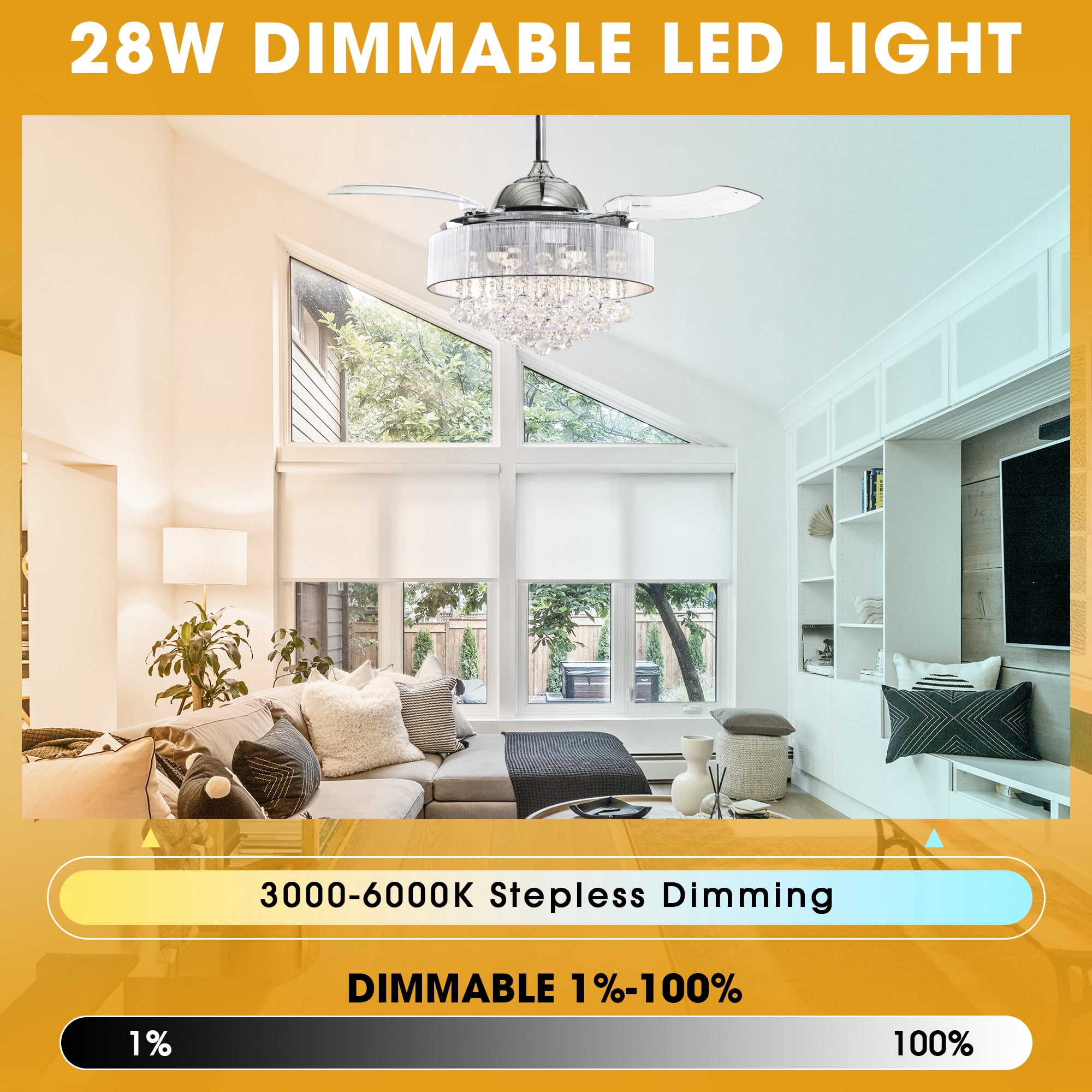 Parrot Uncle Smart Ceiling Fan with Light 42 inch  Modern Crystal Chandelier Ceiling Fan with LED Light, Compatible with Alexa
