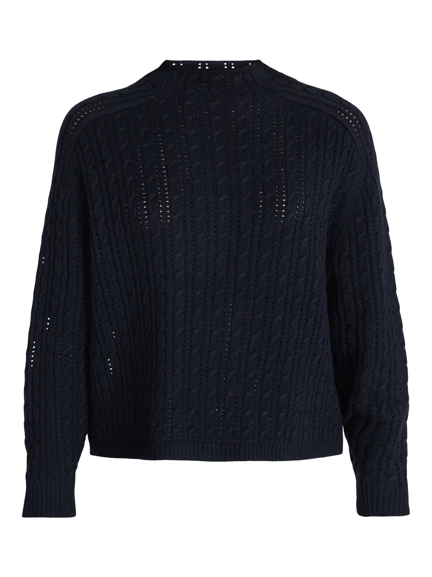 Time and Tru Women's Pointelle Mock Neck Pullover Sweater with Long Sleeves, Lightweight, Sizes XS-XXXL