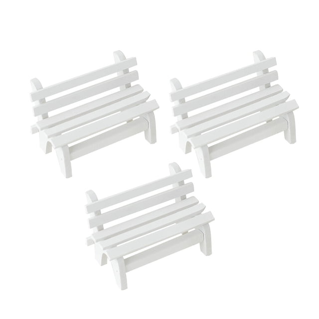 3PCS Mini Wooden Benches Handicraft Ornaments Garden Bench Model Photography Props Household Decoration