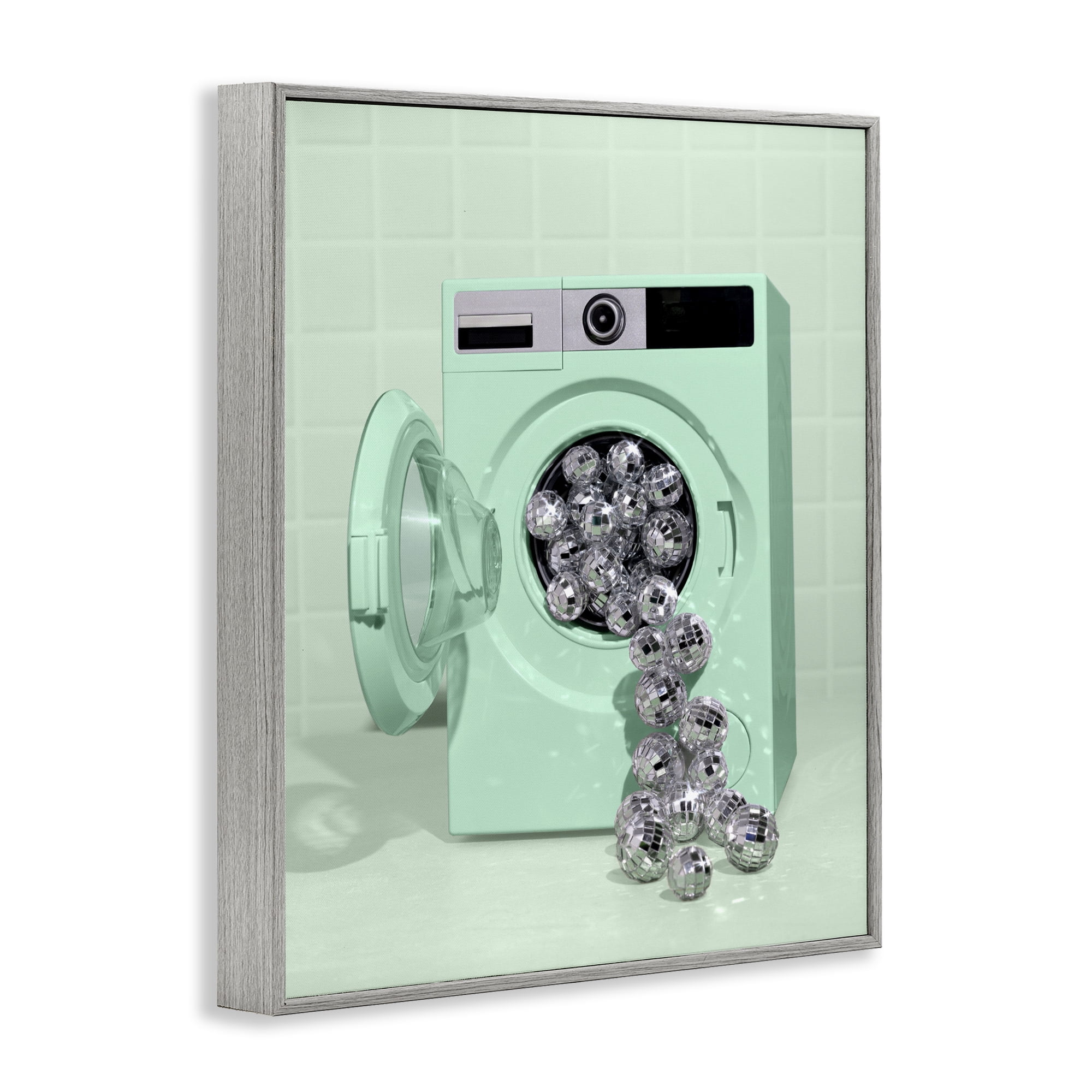 Stupell Industries Disco Laundry Machine over Green Gray Framed Giclee Art, design by LISH Creative