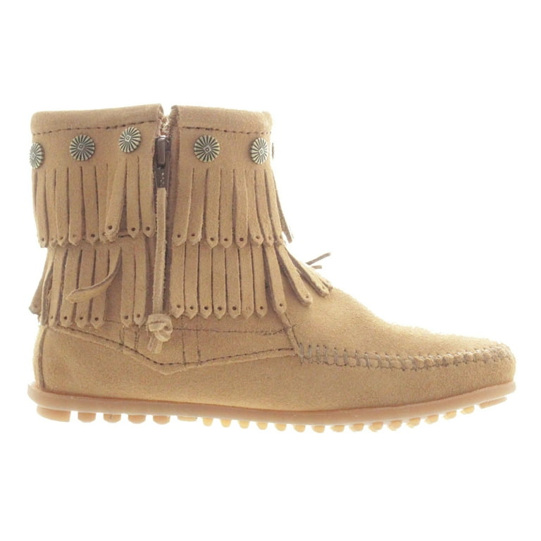 Minnetonka Double Fringe Side Zip Boot TAUPE 697T Women s Boot