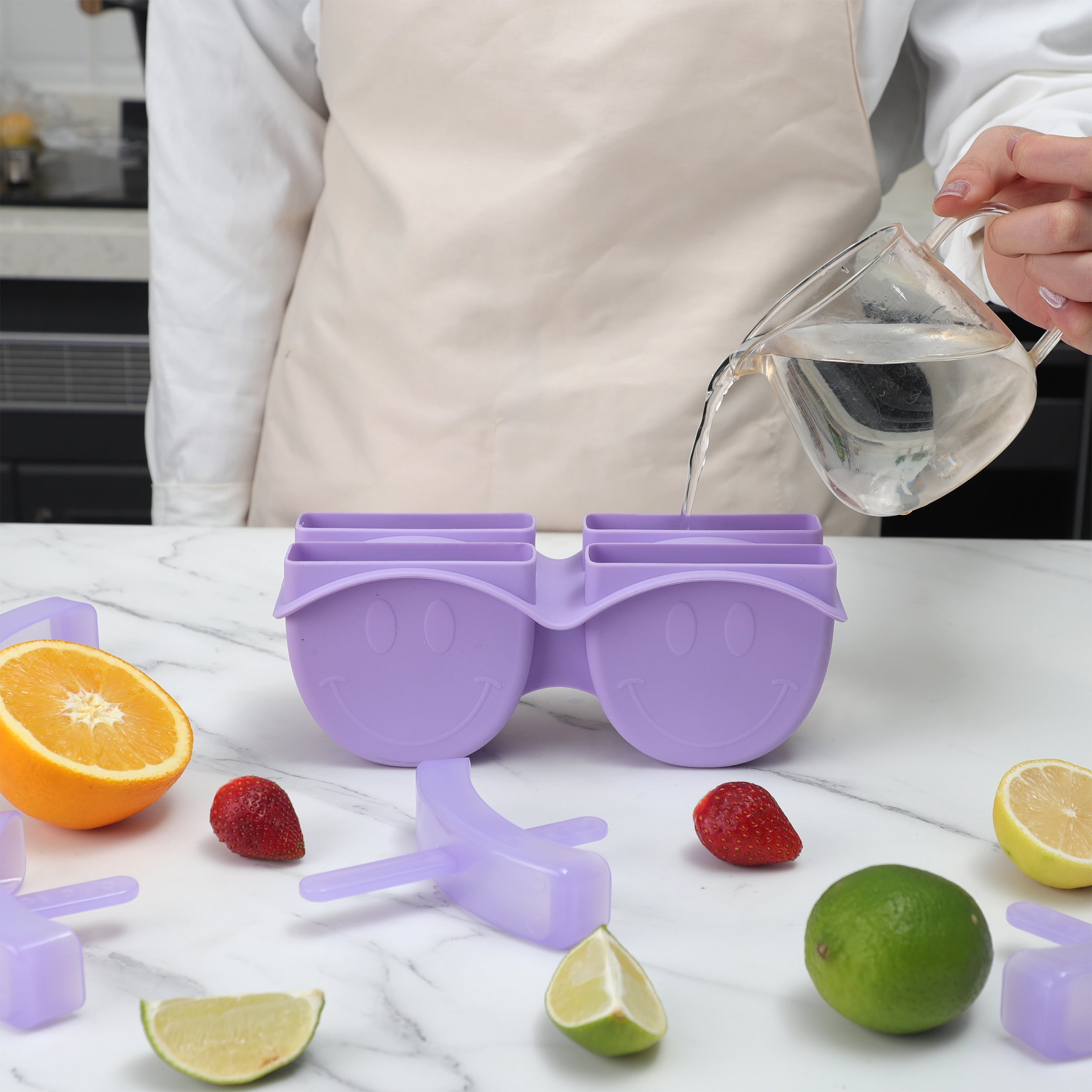 Smiley Face Silicone Ice Pop Molds-4 Cavity Purple