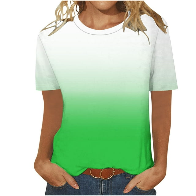 Tops Florales para las Mujeres Impreso Suéter Cuello Redondo Manga Corta, Ligero Y Casual Tops Cortos para las Mujeres