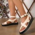 thumbnail image 3 of Dakaela Women's Flat Sandals Toe Ring Platform Walking Shoes Strappy Ankle Buckle Slip on Sandal Beige 9, 3 of 6