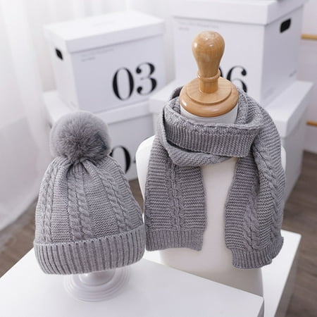 

Newborn Infant Baby Boys Girls Warm Knit Crochet Pompon Hat Beanie Cap+Scarf