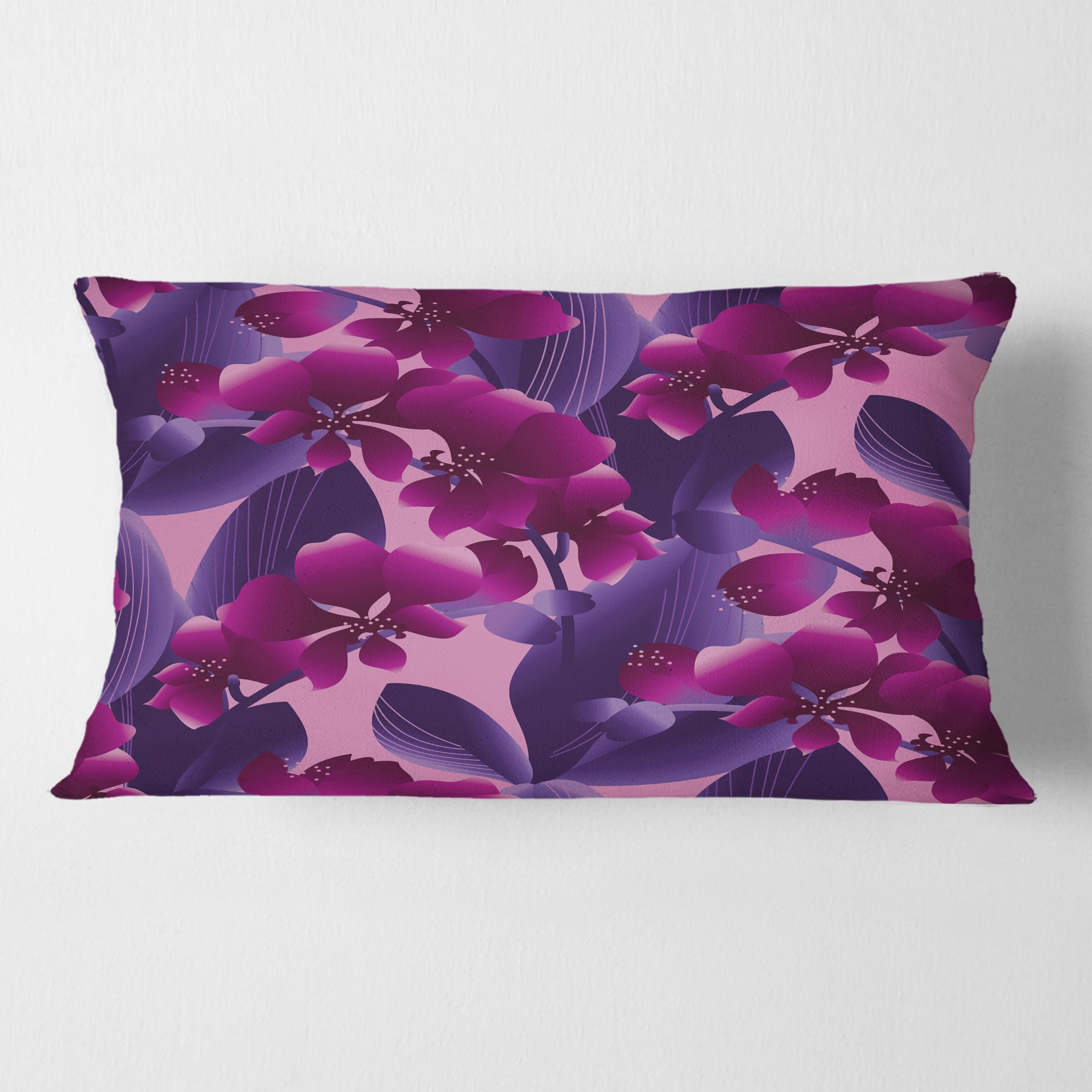 Designart Orchid blossom colorful pattern' Mid-Century Modern Throw Pillow - 12x20