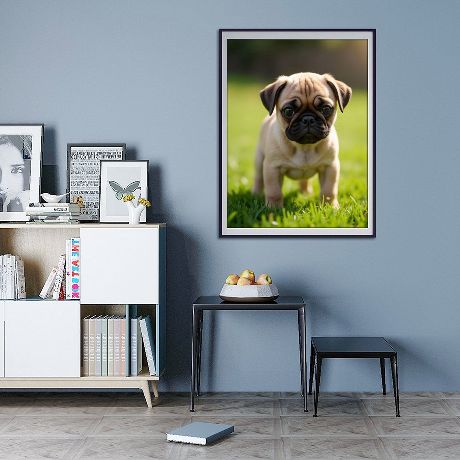 Diamond Art Kits for Adults - 5d Cute Pug Puppy In Green Grass Diamond Painting for Adults, Diamond Art for Adults Beginners, Diamond Painting Kits for Adults for Home Wall Decor