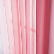 Junvictex Pink Ombre Chiffon Sheer Curtains 52Wx54L for Bedroom Living Room Decoration, Window Treatments Grommet,2 Panels