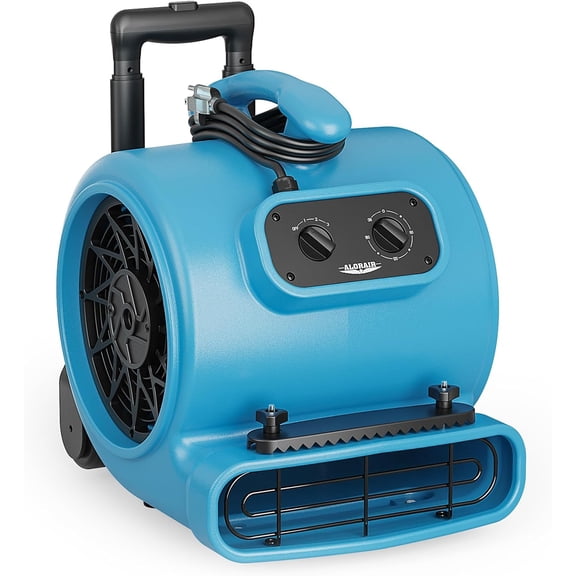 ALORAIR 3000 CFM Air Mover Blower Fan for Industrial, Floor Drying Fan, Carpet Dryer - Timer, Handle Wheelkit, Carpet Buckles, Stackable, for Water Damage Restoration and Plumbing - GE3000HTC