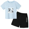 thumbnail image 3 of Conjunto de 2 piezas de camiseta y pantalones cortos para niños y niñas, camiseta deportiva de verano, camiseta de manga corta de algodón, ropa para niños de 2 a 10 años con estampado de dibujos anima, 3 of 5