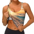 thumbnail image 3 of Fotbe Tropical Sunset Beach Scene Sujetador Deportivo Largo sin Aros para Mujer con Almohadillas y Soporte Medio, Transpirable y Absorbente, Camiseta Tipo Chaleco o Tank Top-Small, 3 of 8