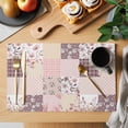 thumbnail image 2 of Placemats Set of 8, Boho Spring Floral Woven Placemat, Linen Place Mats for Kitchen/Dining Tables, Vintage Flowers Patchwork Plaid Pink Washable Table Mats for Party, 2 of 8