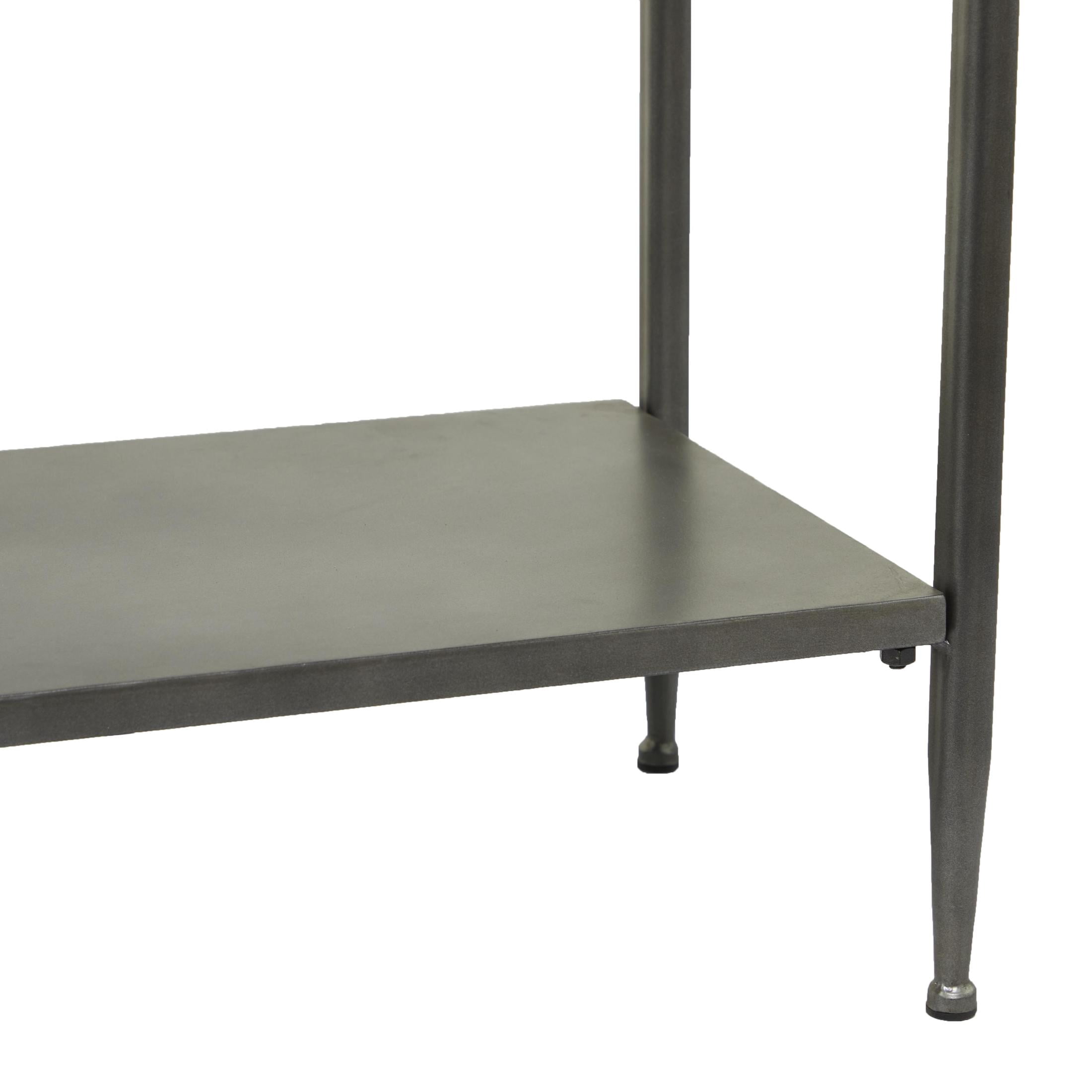 DecMode 49" x 32" Gray Metal Shelf Console Table with Brown Wooden Top, 1-Piece