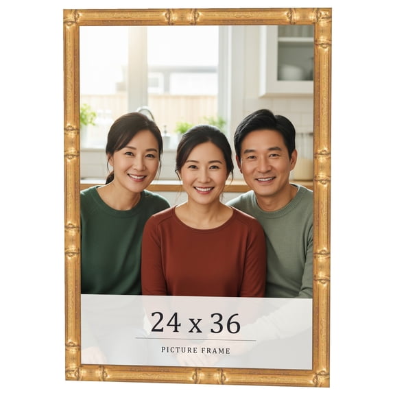 24x36 Frame Gold Bamboo Solid Wood Picture Frame | 0.75 Inch Moulding Width | Interior Frame Depth
