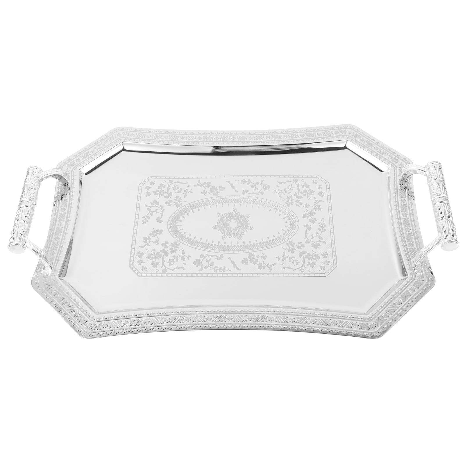 Silver Serving Tray with Handles Coffee Table Tray Fruit Serving Dish