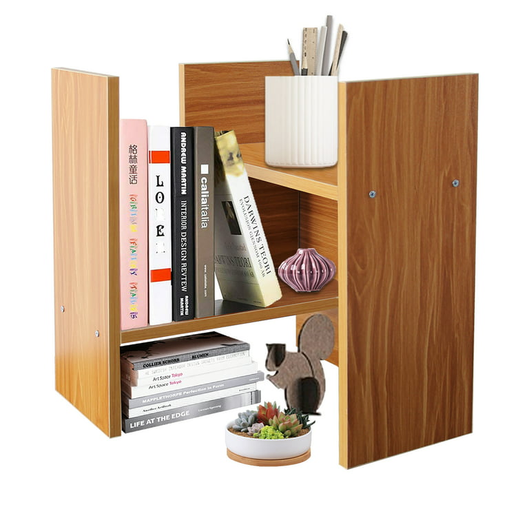 Wood Desktop Organizer Adjustable Storage Rack Double H Style Display Shelf  - Brushed Black 