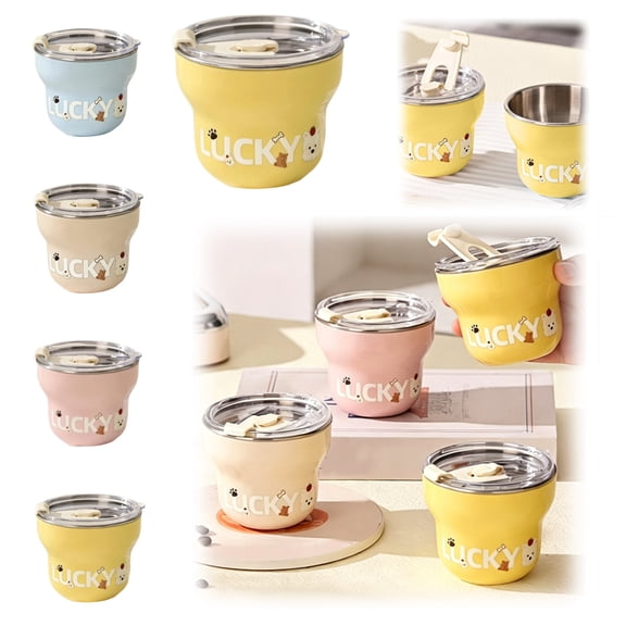Stainless Steel Coffee Cup,9 oz Cute Portable Travel Mug with Leakproof Lid & Graphic Printed,Lightweight Tumbler for Office Desk,Daily Commute,Yellow