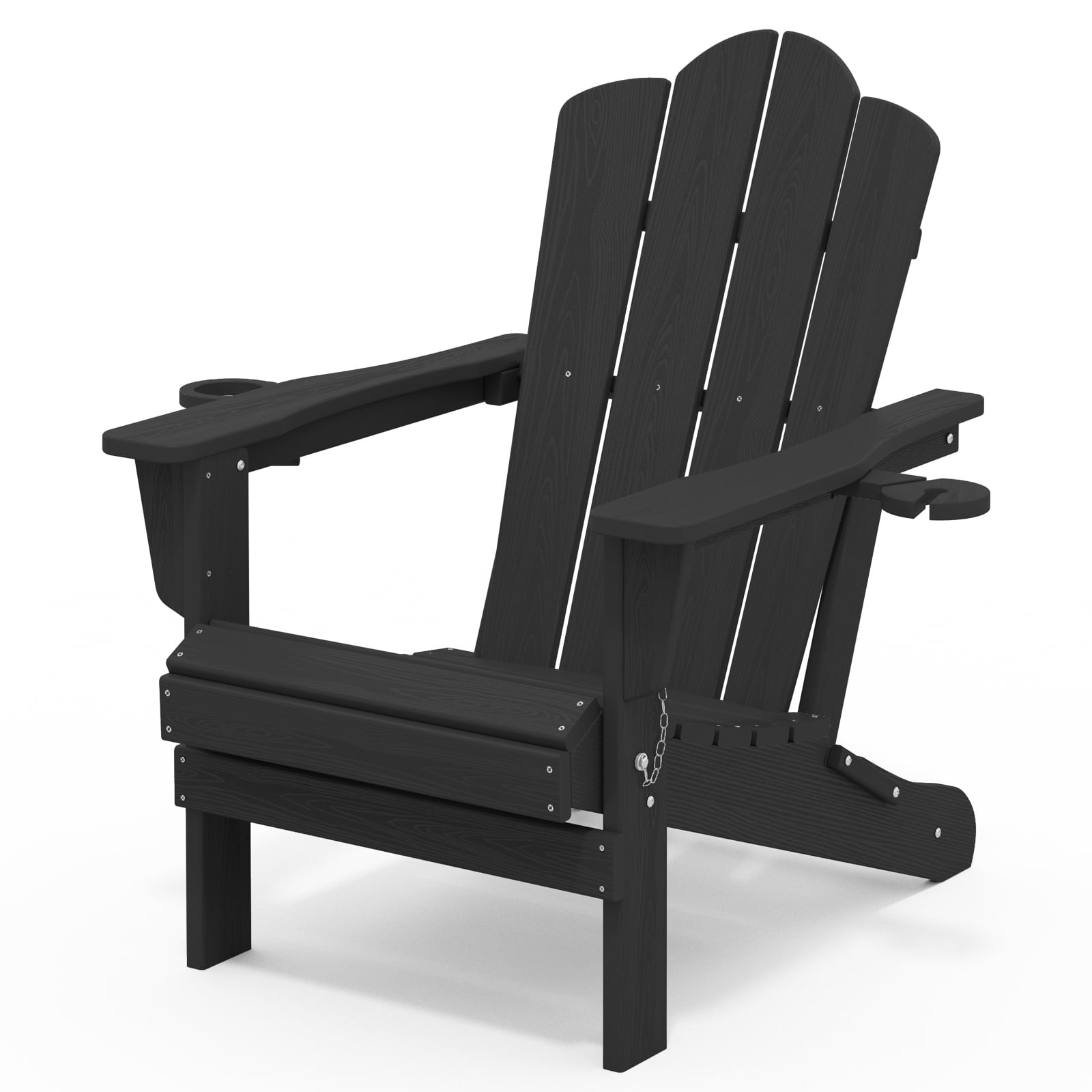 RIAFUN Outdoor Patio chair, Folding HDPE Resin Adirondack Chair with Double Cup Holder, Black