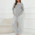 thumbnail image 2 of Loritta Lounge Set Womens 2 Piece Outfits Long Sleeve Round Neck Pajamas Striped Sleepwear Pants for Women S-2XL, 2 of 6