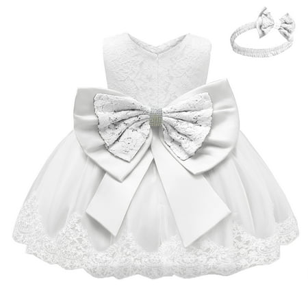 

Ecqkame Children Dress Clearance Toddler Girls Net Yarn Embroidery Rhinestone Bowknot Birthday Party Gown Long Dresses Headband Suit White 4-5Years