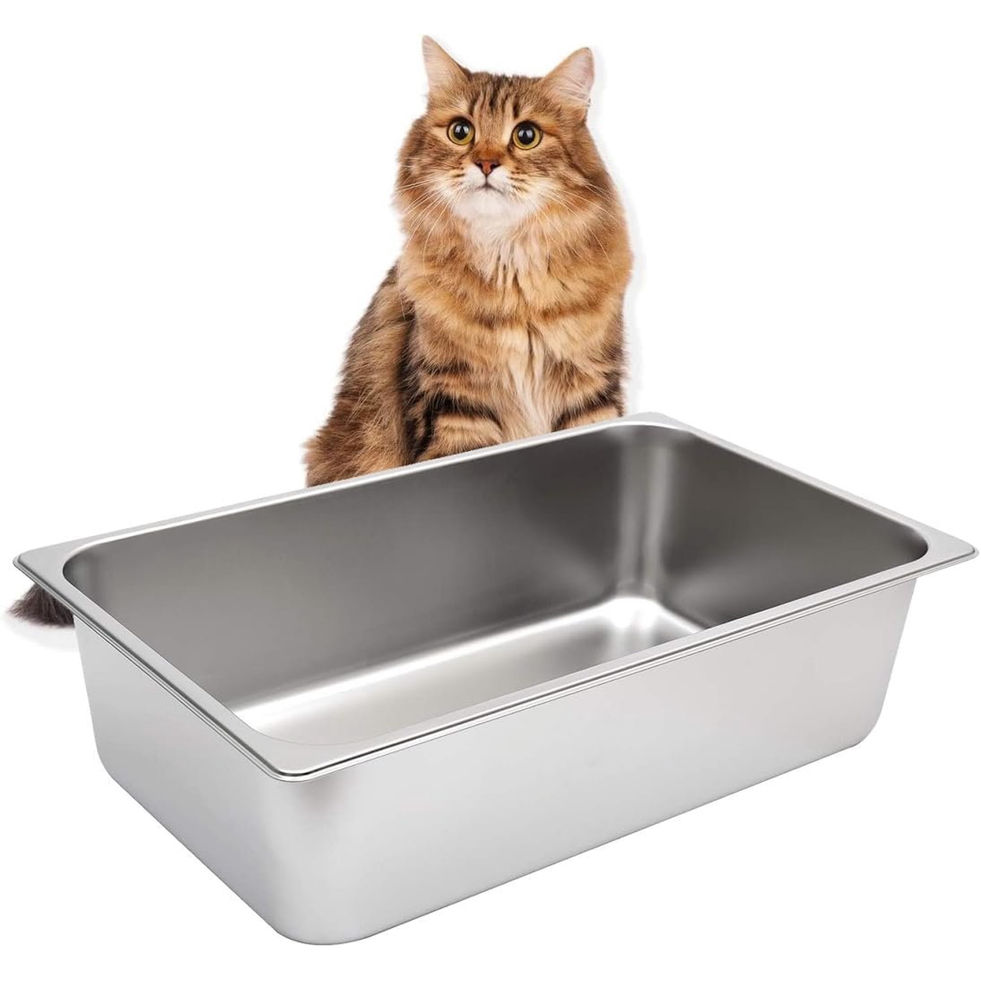 Stainless Steel Litter Box, Metal Litter Pan for , Non Stick Smooth Surface, 21.1" L x 13.1" W x 6" H