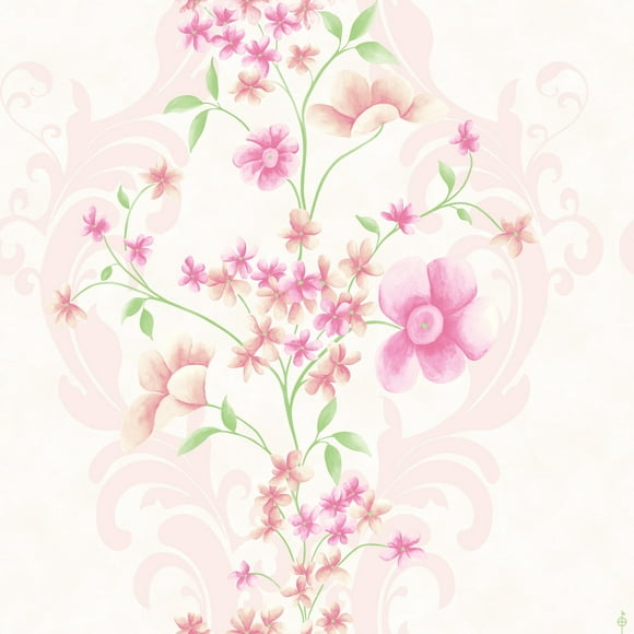 Floral Pink, Beige Flowers, Vines Wallpaper Roll