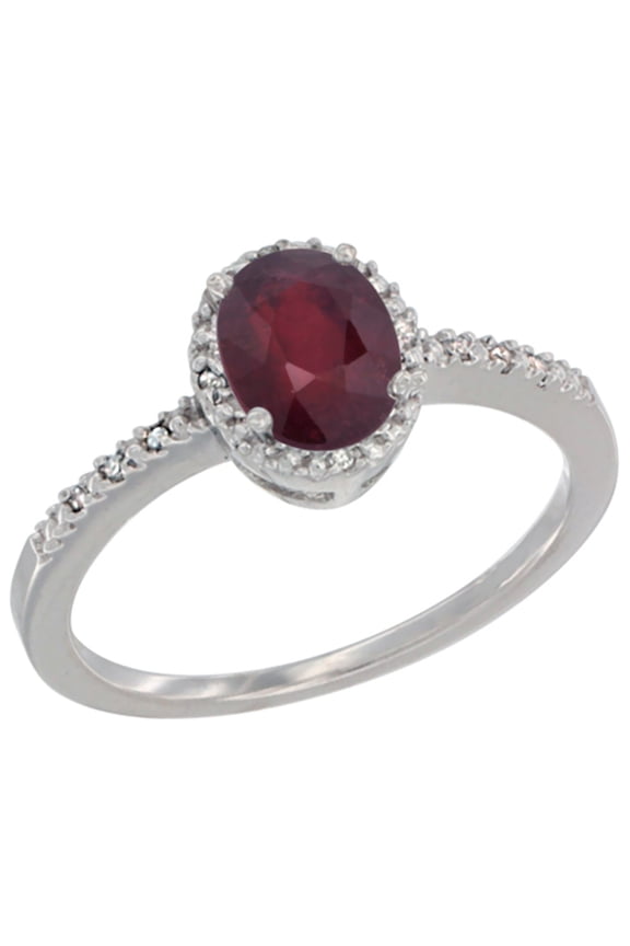 14K White Gold Diamond Natural Quality Ruby Engagement Ring Oval 7x5 mm, size 5.5