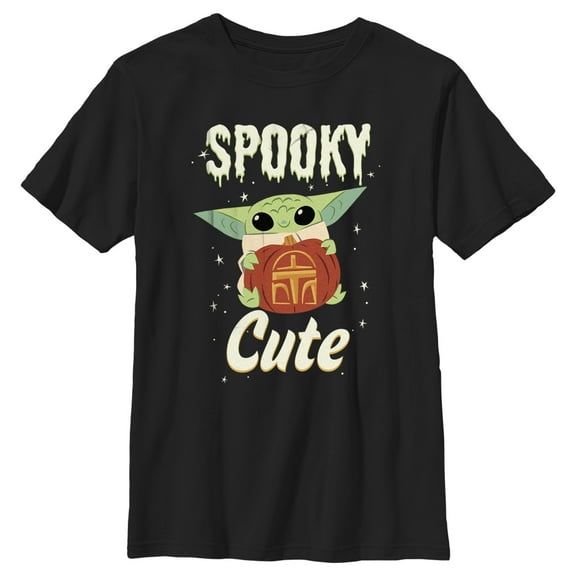 Boy's Star Wars: The Mandalorian Halloween Grogu Spooky Cute Pumpkin Graphic Tee Black X Small