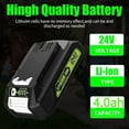 thumbnail image 2 of 24V 4.0Ah Replacement Green-works 24V Battery BAG708 29842 29852 Battery Compatible with 20352 22232 2508302 Green-works 24-Volt Lithium Battery, 2 of 7