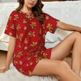 thumbnail image 4 of Xecao Gingerbread Man Pattern Women's Short Sleeve Pajama Set Soft Sleepwear Lounge Set with Button Front Top and Drawstring Shorts with Pockets-Medium, 4 of 6