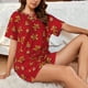 thumbnail image 4 of Balery Gingerbread Man Conjunto de Pijama para Mujer con Estampado, Dos Piezas de Manga Corta y Shorts, Ropa de Dormir Suave con Cuello Redondo y Bolsillos-Large, 4 of 6