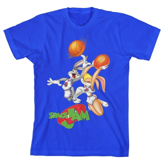 Space Jam Lola and Bugs Basketball Match Boy's Royal Blue T-shirt-M